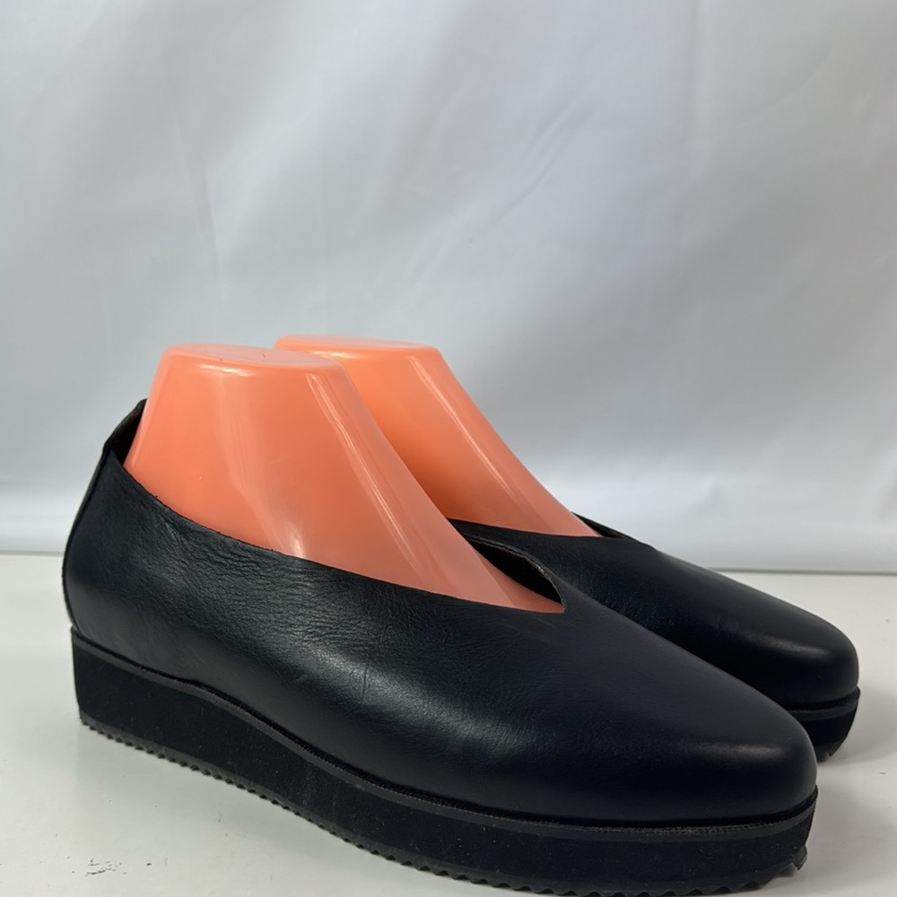 Eileen Fisher Canoe Platform Black Leather Women’s Shoes